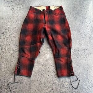 Vintage Wool Pants Mens Medium Red Black Plaid Hunting Knickers Buffalo 40s